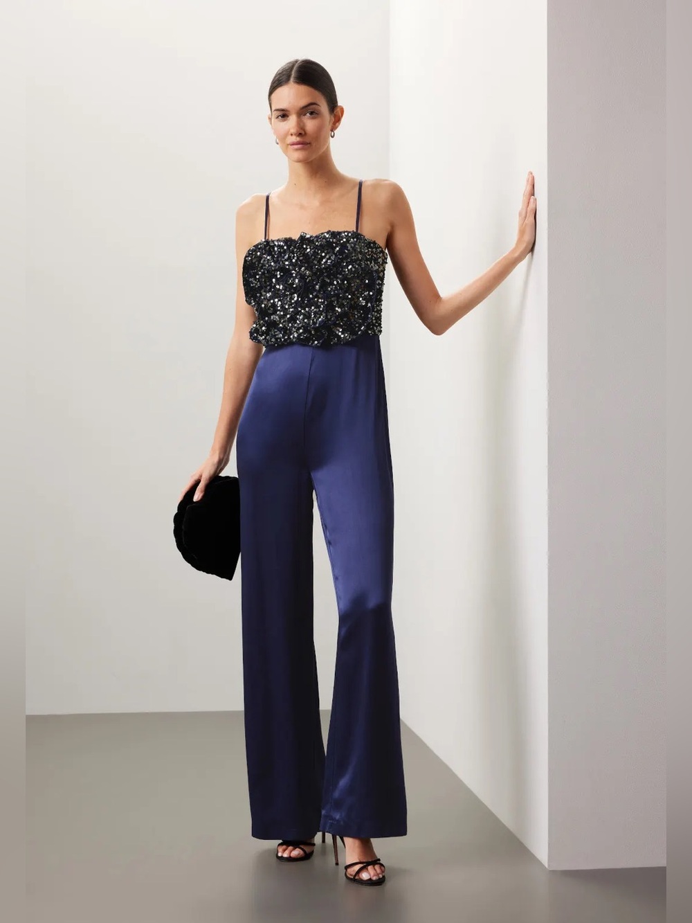 Badgley Mischka Satin and Sequin Jumpsuit